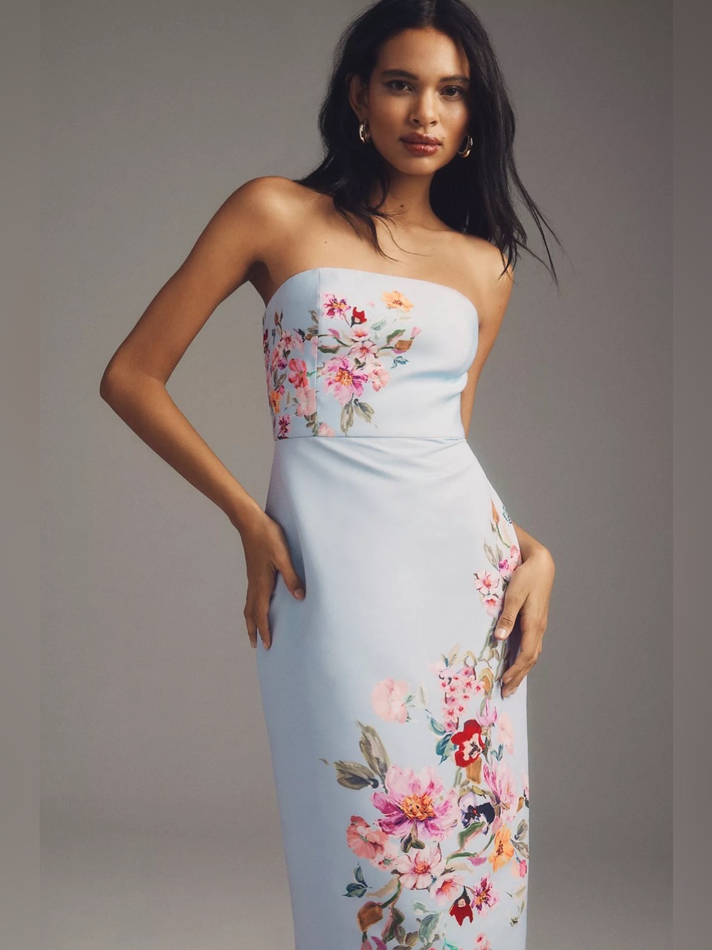 NWT Sachin & Babi Taffeta Midi Dress Strapless Blue Floral Size Large